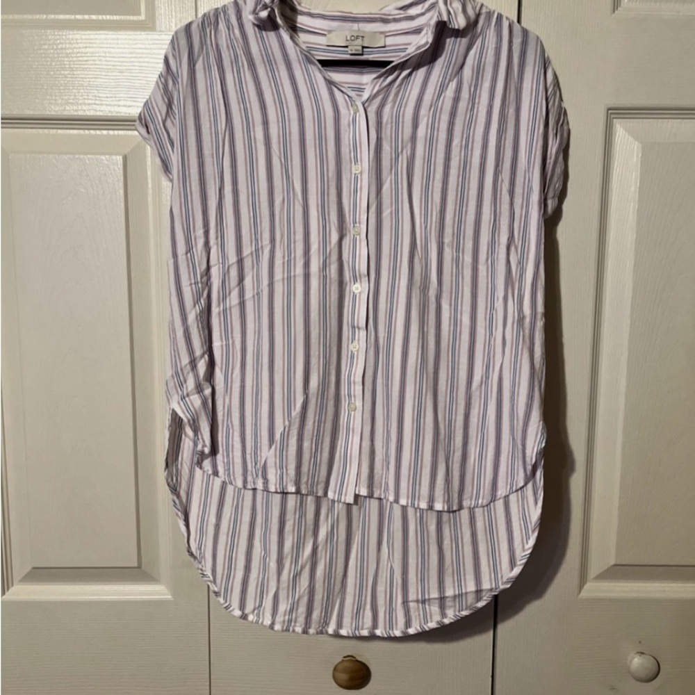 LOFT White Striped Dolman Everyday Shirt Size
